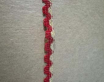 Metallic Gold and Red Lace - Vintage Trim 80s New Old Stock Flat Holiday Christmas
