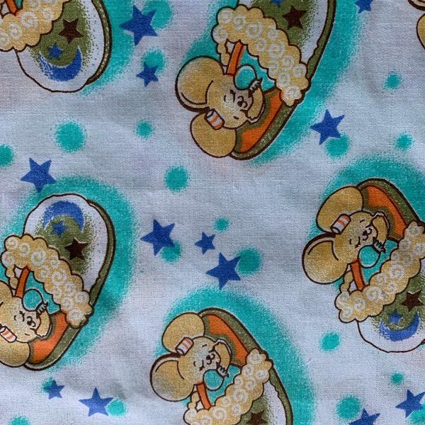 Fun Sleeping Mice- Vintage Fabric Whimsical So Fun Juvenile Animals Stars Slippers