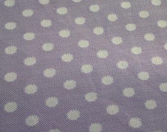 Lunares morados y blancos: tela vintage, caprichosa, novedosa, nueva, stock antiguo, años 70, poliéster, doble punto, lila