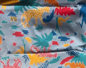 Fun Colorful Jungle - Vintage Fabric Animals Tigers tropical