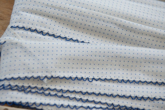Blue and White Ruffle  - 3 yards Vintage Fabric Trim New Old Stock Polka Dot Flannel Brushed Cotton
