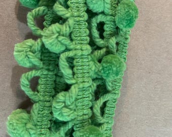 3 yards Green  -  Mod Vintage Pom Poms Ball Fringe 70s New Old Stock Christmas St Patricks Day