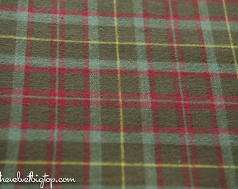 Brushed Cotton Plaid- Vintage Fabric New Old Stock Soft Brown Red Gray Yellow