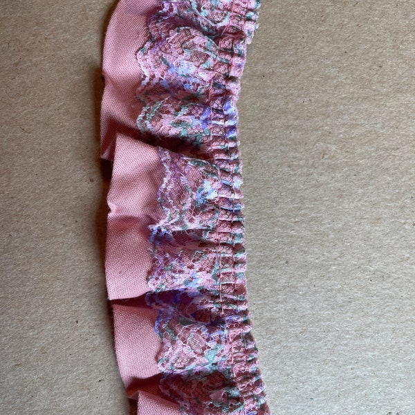 Pink and Floral Lace -  Vintage Trim New Old Stock Edging Bias Dusty Rose