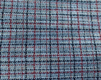 Plaid polyester - New Old Stock vintage tissu des années 60 des années 70, gris gris double tricot