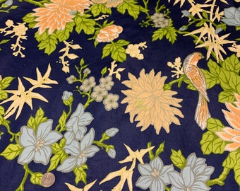Tropical Birds - Vintage Fabric Novelty 80s Animals Orange Blue