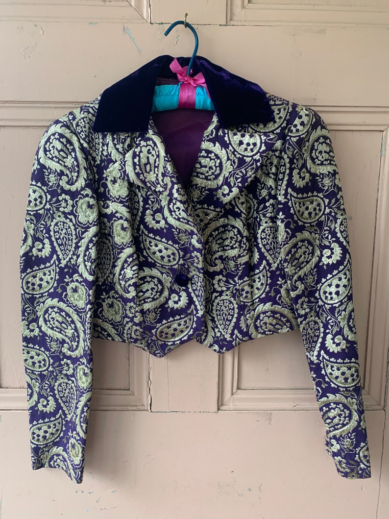 Jacket Coat Purple Velvet Gold Metallic Prince Vintage Jacquard Blazer