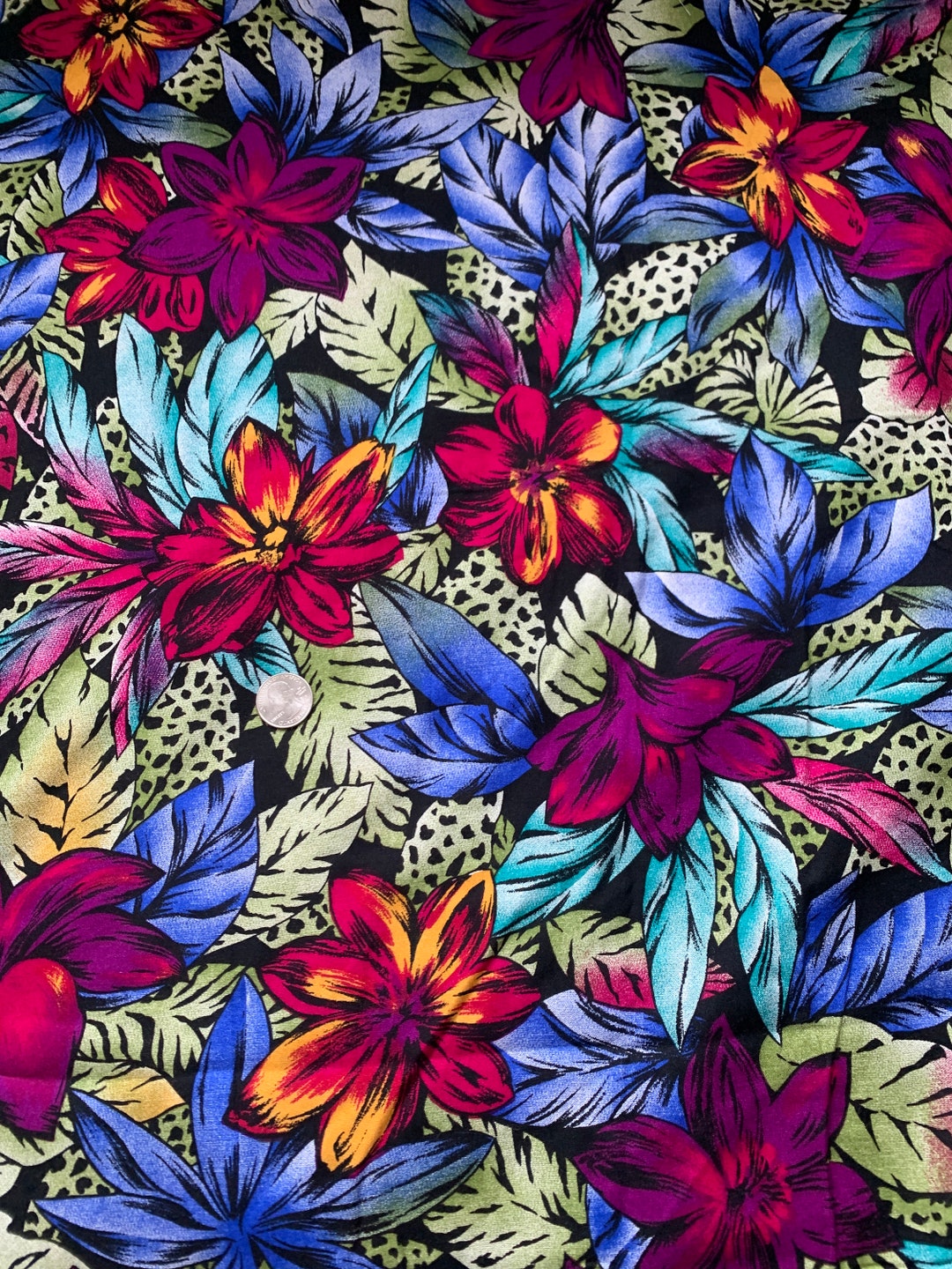 Bold Tropical Novelty Vintage Fabric 80s New Old Stock Etsy