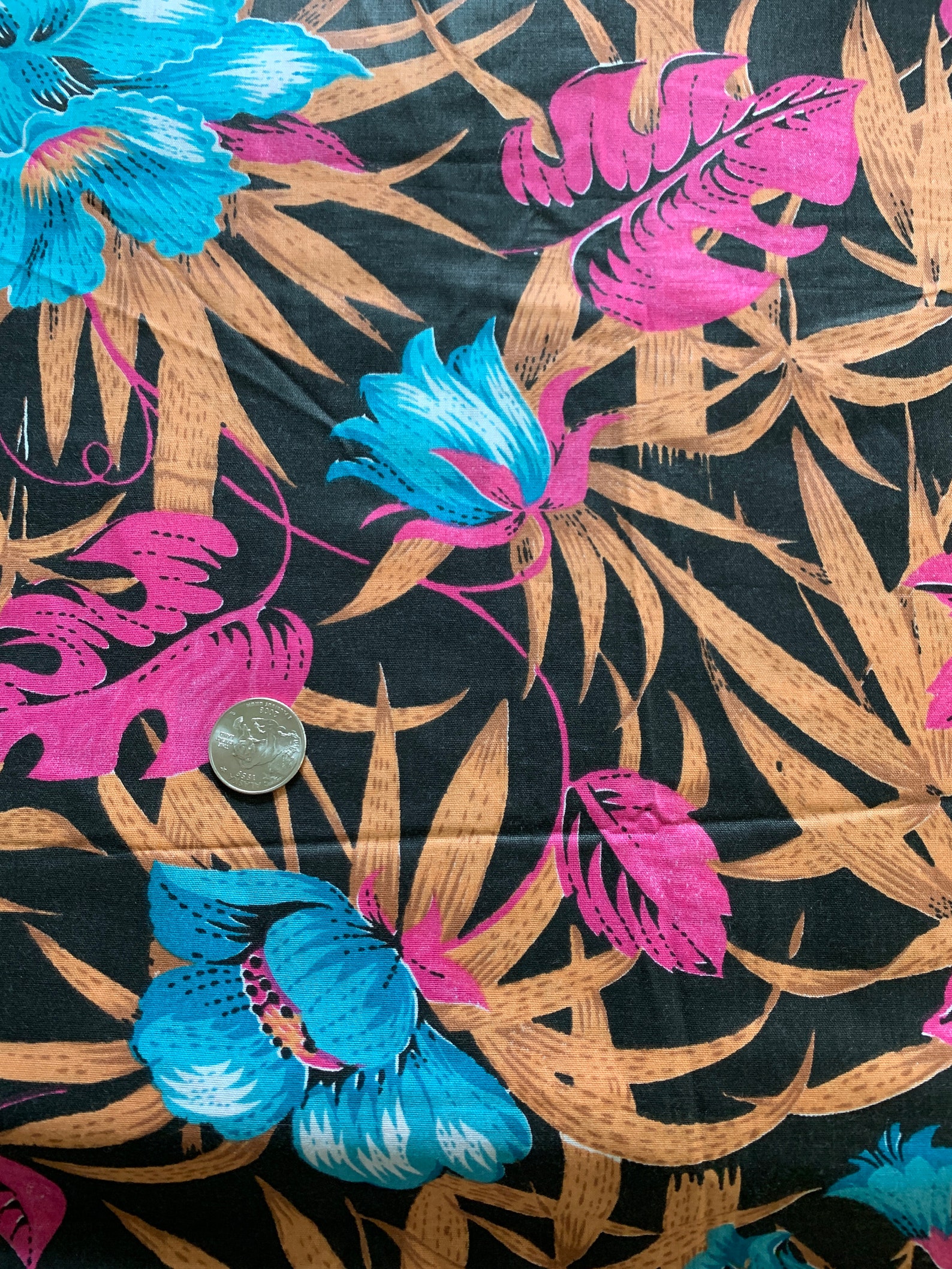 Bold Tropical Novelty Vintage Fabric 80s New Old Stock Etsy