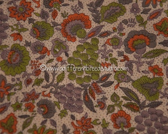 Mod Grapes and More- Vintage Fabric  60s 70s  New Old Stock Juvenile Orange Green Purples Fruit Floral