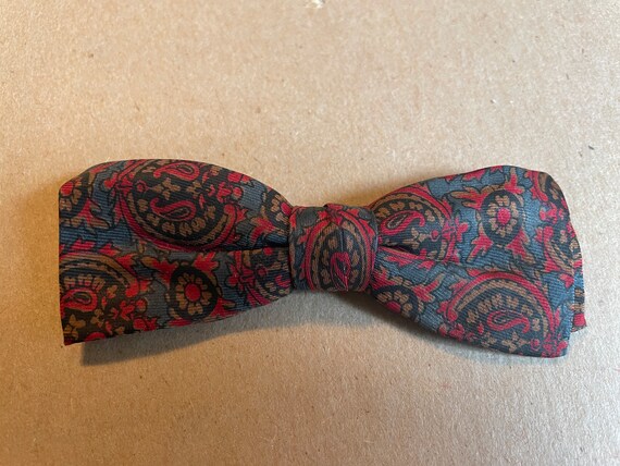 Vintage Bow Tie - Paisley Clip On Red Blue Brown - image 1