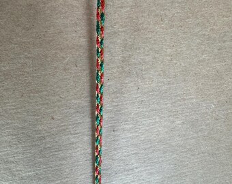 3 yards Vintage Trim  -  New Old Stock Woven Classic Red and Green Holiday Christmas Braid Gold Metallic