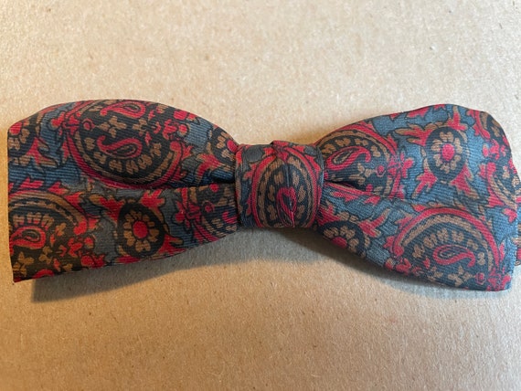 Vintage Bow Tie - Paisley Clip On Red Blue Brown - image 2