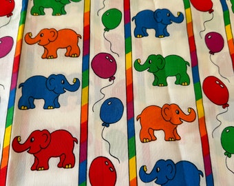 Elephants and Balloons - Vintage Fabric Novelty Primary Color Circus Carnival