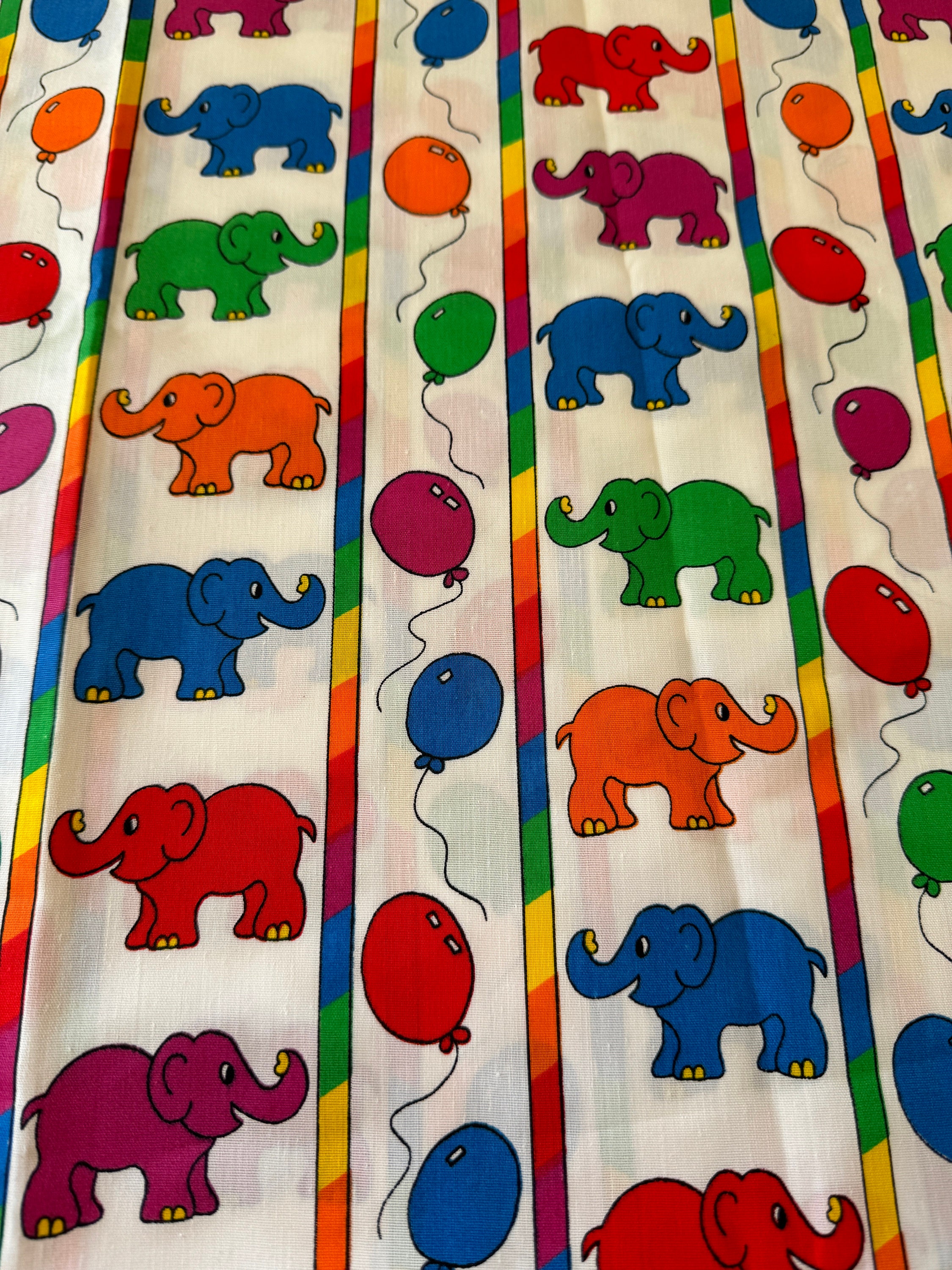 Elephants and Balloons - Vintage Fabric Novelty Primary Color