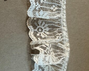 3 yards Gathered Lace - Vintage 80s New Old Stock Ivory Dolls Doll Clothes  Apparel Costumes 2" wide Floral Ruffle Ruffled Candlewick