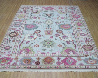Hand-Knotted Wool Oushak Rug: Beige / Beige  8x10