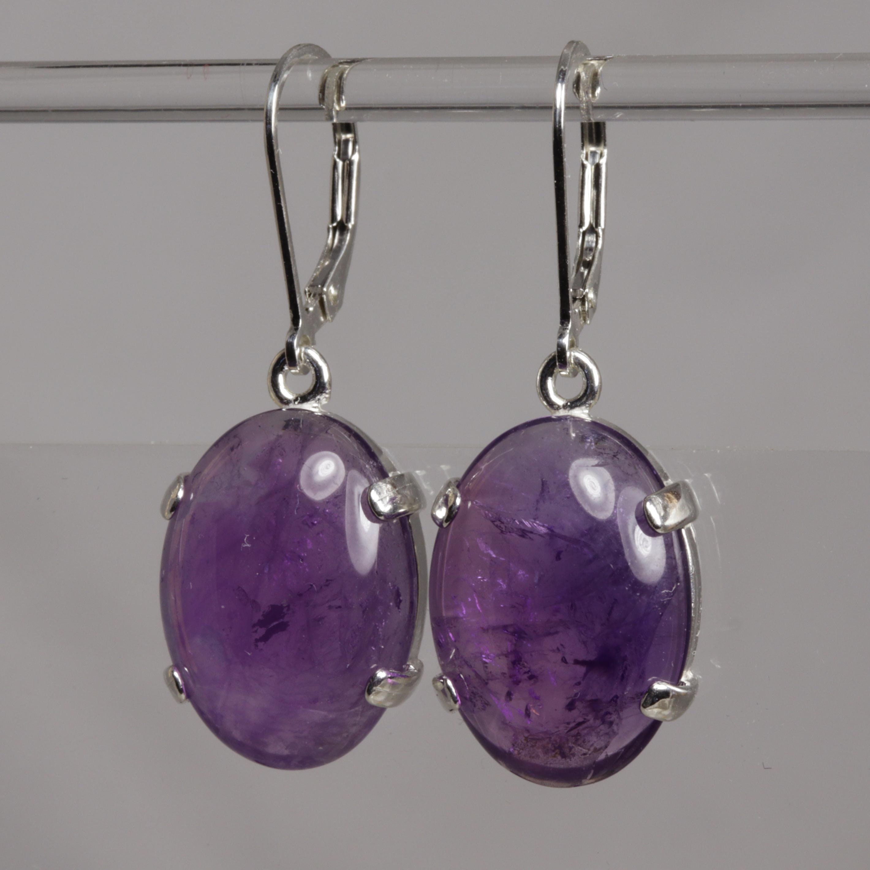 Free Gift Box Sterling Earrings Amethyst cabochons Gift Tag and Free Shipping