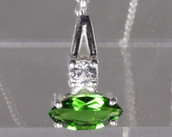 Chrome Diopside from Siberia, White Sapphire, Sterling Pend & Chain - SALE - Free Shipping, Gift Box, Gift Wrap, Gift Tag