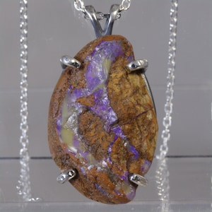 Rough Australian Koroit Opal, Yowah Opal, Boulder Opal Sterling Pendant & Chain -  Free Gift Box, Gift Wrap, Gift Tag, and Free Shipping.