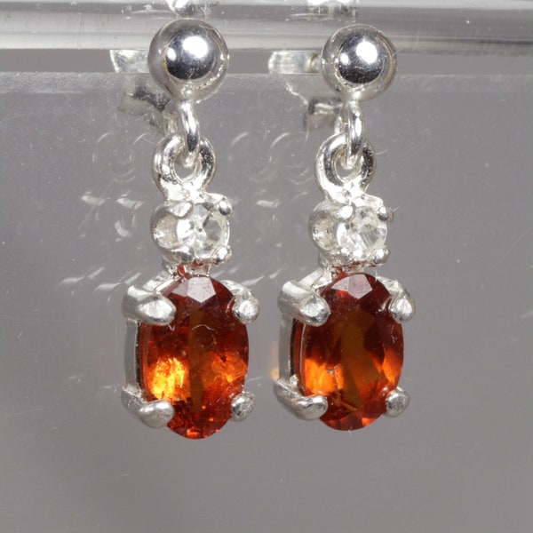 Orange Garnets from Tanzania, with White Sapphires, in Sterling Earrings - Free Gift Box, Gift Wrap, Gift Tag and Free Shipping