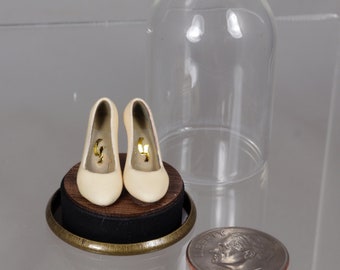 Miniature High Heel Shoes 1:12 scale, with Glass Display Dome, (dollhouse miniature scale) -  Free Gift Box, Gift Tag and Free Shipping