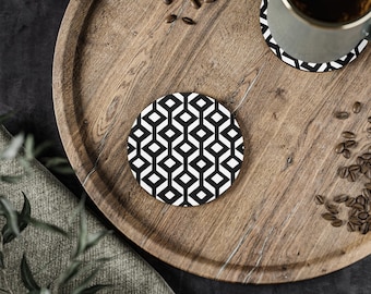 Geometric Retro Coaster Set, Vintage Coasters, Square Drink Coasters, Modern Coasters, Table Coasters, Barware Accessories