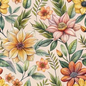 Motif numérique floral sans couture de jardin de fleurs sauvages pour des projets d'artisanat et de conception, lot de 10 motifs floraux délicats sans couture pour l'artisanat