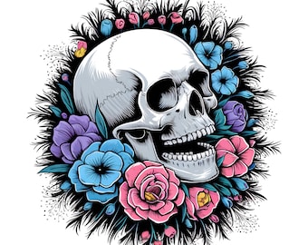 Clipart de calavera floral: Diseño de sublimación (Descarga digital)