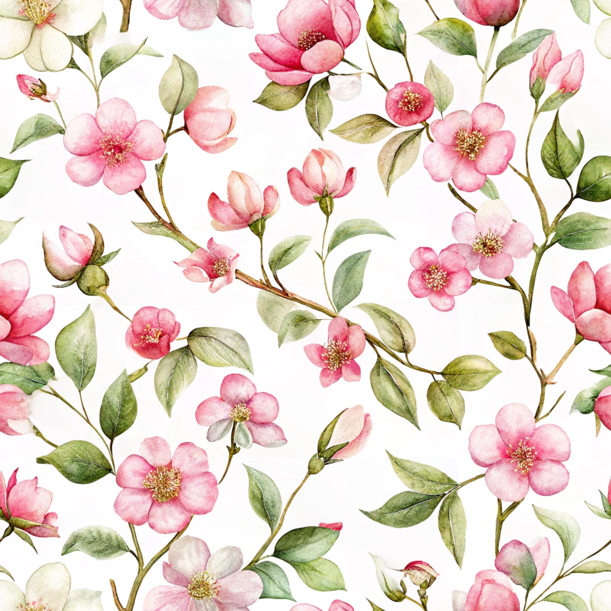 Pink Watercolor Floral Printable Paper Seamless JPG Shabby Chic Digital ...