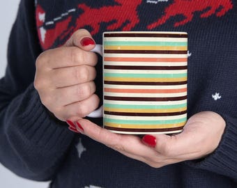 Colorful Striped Ceramic Mug - Vibrant Coffee Cup for Home, Office, or Gift, Unique Kitchen Decor, Fun Birthday Present