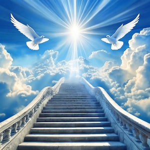 5 PNG conmemorativos de la Escalera del Cielo • Paquete de fondos "En memoria amorosa" • RIP / Sublimación funeraria • Descarga digital de alas de ángel