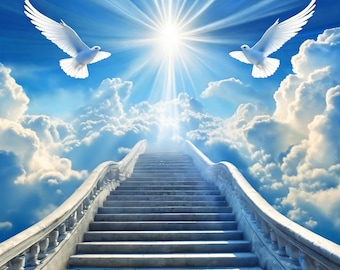 5 Heaven‑Stairway Memorial PNGs • In Loving Memory Background Bundle • RIP / Funeral Sublimation • Angel Wings Digital Download