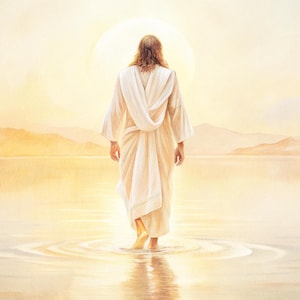 Arte de Jesucristo caminando sobre el agua: Arte mural con versículos bíblicos cristianos