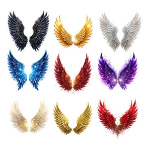 Angel Wings Clipart BUNDEL of 9 Halo clipart, Heaven Clipart, White wings PNG, Fairy Wings, Custom Portrait, Sublimation, Planner Stickers