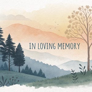 Paquete de diseño In Loving Memory, 5 plantillas conmemorativas EDITABLES Fondo celestial, edítelo usted mismo, morado Imágenes más vendidas Muchas gracias