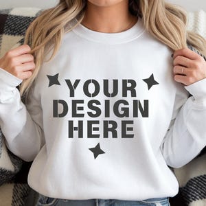 Gildan 18000 White Sweatshirt Mockup | G180 Crewneck Mock-up Real Model Mock Neutral Casual Simple Aesthetic Fall Winter Gildan 18000 Mocks