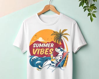 Retro Highland Cow Summer Vibes PNG: Projekt koszulki plażowej (pobranie cyfrowe)