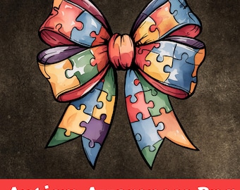 Autism Awareness Puzzle Bow PNG: Neurodiversity Support (Digital Download)