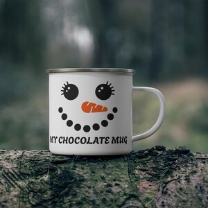 Enamel Mug, Snowman Funny Face Camping Cup, Winter Holiday Gift, Christmas Stocking Stuffer, Outdoor Adventure Gear, Campfire Drinkware