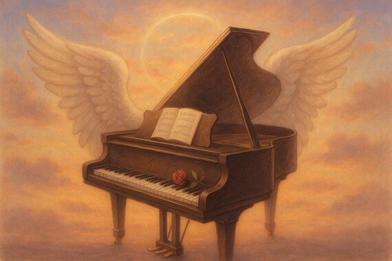 Piano Memorial Art Bundle – 4 Emotional Tribute Design With Angel