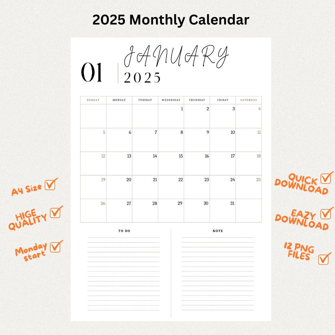 2025 Calendar 2025 Monthly Planner Landscape Elegant Monthly Calendar