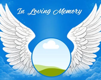 Modelo de foto memorial: Asas de anjo, Escadaria do céu (Canva editável, PNG)