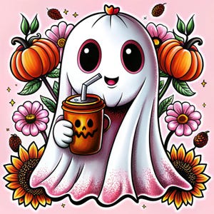 Cute ghost png, Halloween png, coffee png, bougie png, bougie ghost, Halloween T shirt design png, mug png, Trending png, dtf, png, gift