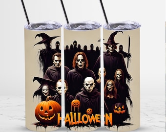 Horror Movie Characters 20 oz Skinny tumbler wrap, Killer friends movie 20 oz Tumbler sublimation design, Scary horror halloween tumbler png