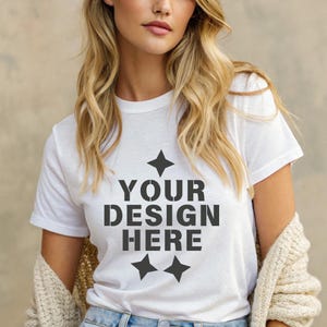White Bella Canvas 3001 Shirt Mockup BC3001 WhiteT-shirt Mock-up Bella White Tee Mock White 3001 Real Model Aesthetic Tshirt Mock up Display
