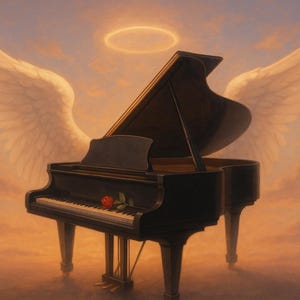 Paquete de arte conmemorativo de piano: 4 diseños de homenaje emotivo con alas de ángel, puesta de sol y palomas