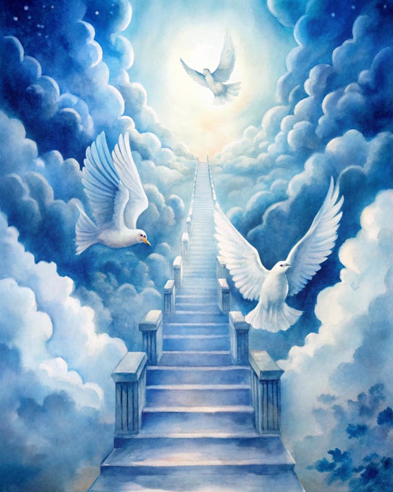 天国への階段の記念碑の背景：青空、鳩（PNG ダウンロード） - Etsy 日本
