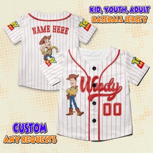 Custom Disney Famous Characters Collection, Disney Princess Woody Baseball Jersey, Personalized Disney Jersey, Gift For Kids Adult Unisex