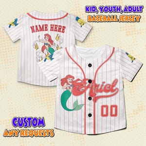 Custom Disney Ariel Mermaid Baseball Jersey, Disney Birthday Family Shirt, Princess Ariel Birthday Girl Gift, Disneyland Birthday Trip Shirt
